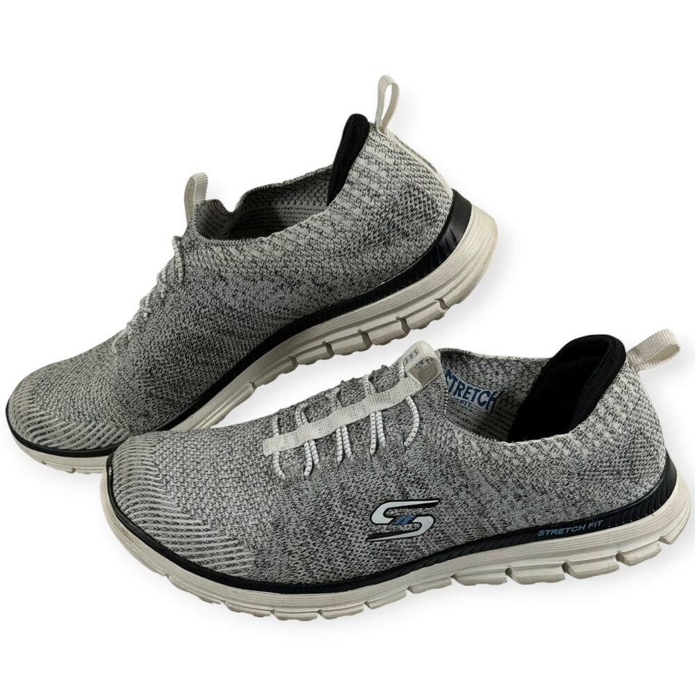 Skechers Luminate Knit Slip On Casual Sneaker, 104075, White/Black, Women's 6.5